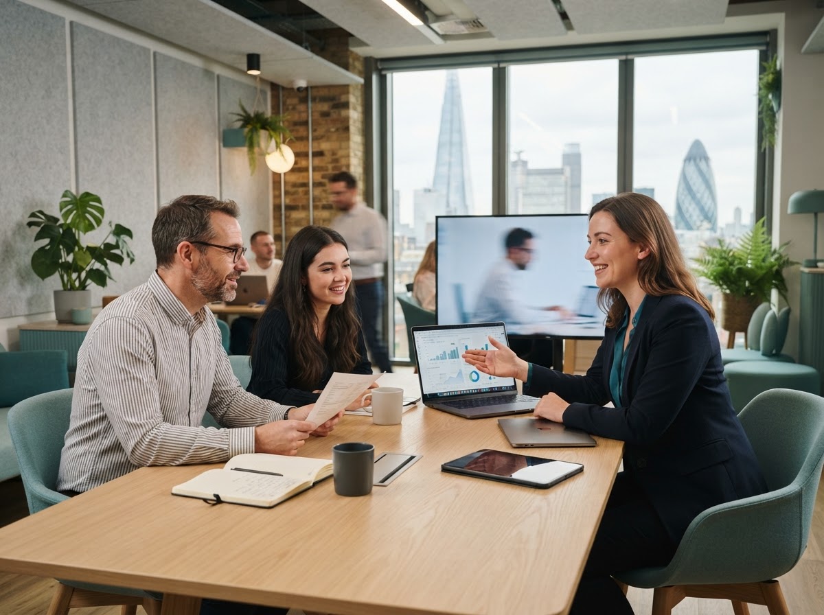 Beacon Ledics team reviewing AI-driven financial analytics and risk models